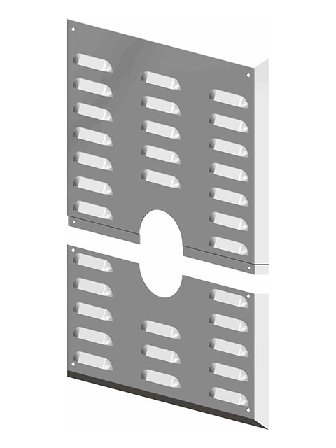 Modulares Stecksystem - Wandblende geteilt mit Lüftungsschlitzen (Stahlblech pulverbeschichtet weiß)