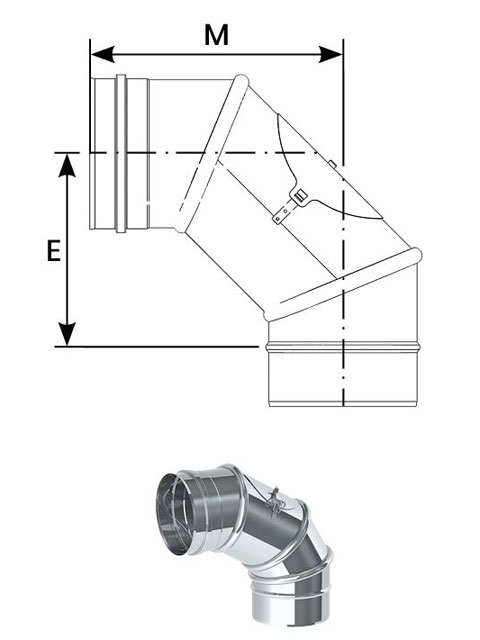 Einzelteile - Bogen 0° - 90° verstellbar mit Revisionsöffnung für den Unterdruck